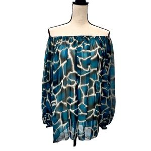 CASTING FRANCE LIZA ON OR OFF THE SHOULDER BLOUSE ABSTRACT GIRAFFE PRINT